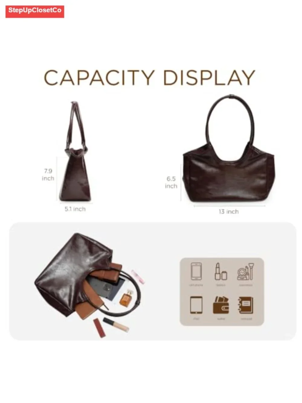 Faux Leather Tote Bag Large Work Shoulder Purse Satchel Magnetic Closure Vegan